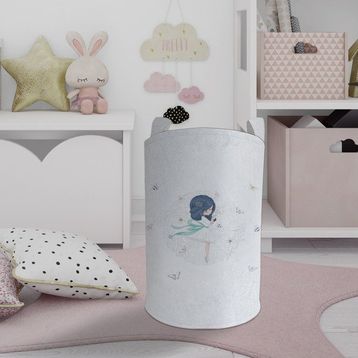 Mekta Home Prenses Kız ve Renkli Kelebek Desenli Bebek ve Çocuk Odası Oyuncak Sepeti