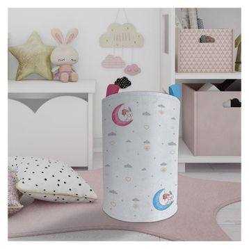 Mekta Home Renkli Ay ve Tavşan Desenli Bebek ve Çocuk Odası Oyuncak Sepeti