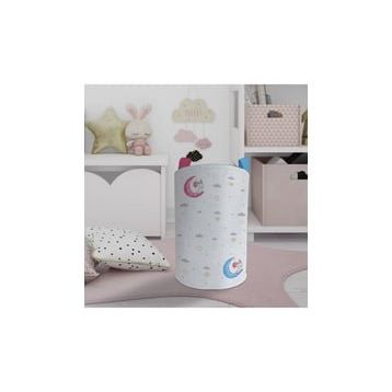 Mekta Home Renkli Ay ve Tavşan Desenli Bebek ve Çocuk Odası Oyuncak Sepeti
