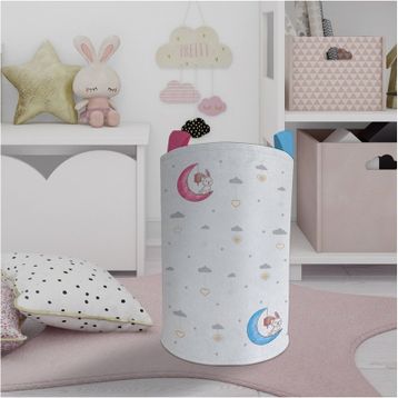 Mekta Home Renkli Ay ve Tavşan Desenli Bebek ve Çocuk Odası Oyuncak Sepeti