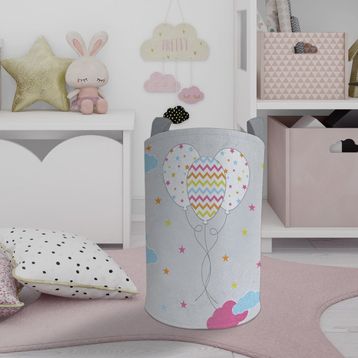 Mekta Home Renkli Bulutlu ve Balon Desenli Bebek ve Çocuk Odası Oyuncak Sepeti