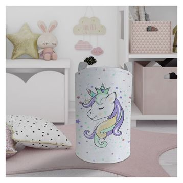 Mekta Home Renkli Unicorn Desenli Beyaz Bebek ve Çocuk Odası Oyuncak Sepeti