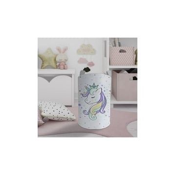 Mekta Home Renkli Unicorn Desenli Beyaz Bebek ve Çocuk Odası Oyuncak Sepeti