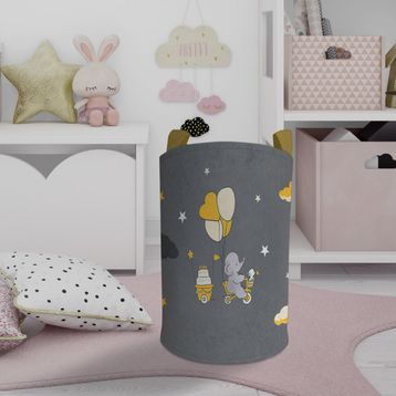 Mekta Home Sarı Bulutlu ve Bisikletli Fil Desenli Bebek ve Çocuk Odası Oyuncak Sepeti