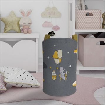 Mekta Home Sarı Bulutlu ve Bisikletli Fil Desenli Bebek ve Çocuk Odası Oyuncak Sepeti