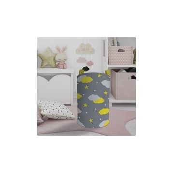 Mekta Home Sarı Gri Bulutlu Yıldız Desenli Bebek ve Çocuk Odası Oyuncak Sepeti