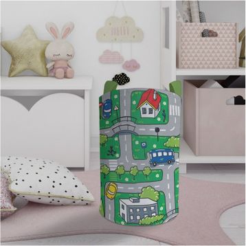 Mekta Home Şehir ve Yol Desenli Yeşil Bebek ve Çocuk Odası Oyuncak Sepeti