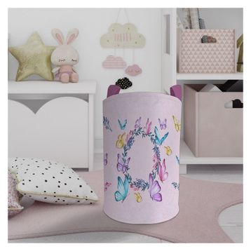 Mekta Home Seksek ve Kelebek Desenli Pembe Bebek ve Çocuk Odası Oyuncak Sepeti