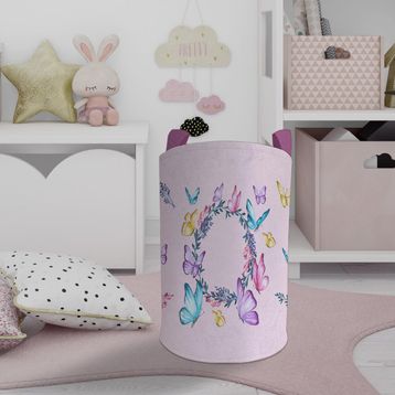 Mekta Home Seksek ve Kelebek Desenli Pembe Bebek ve Çocuk Odası Oyuncak Sepeti