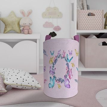 Mekta Home Seksek ve Kelebek Desenli Pembe Bebek ve Çocuk Odası Oyuncak Sepeti