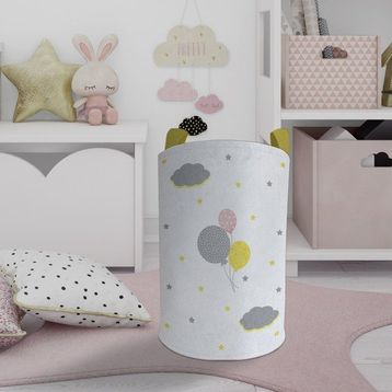 Mekta Home Üç Renkli Balon Desenli Bebek ve Çocuk Odası Oyuncak Sepeti