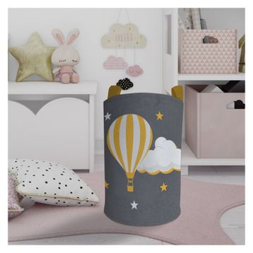 Mekta Home Uçan Balon ve Bulut Desenli Gri Bebek ve Çocuk Odası Oyuncak Sepeti