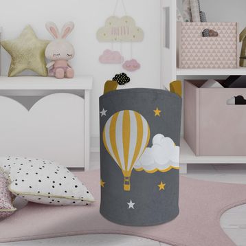 Mekta Home Uçan Balon ve Bulut Desenli Gri Bebek ve Çocuk Odası Oyuncak Sepeti