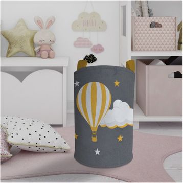Mekta Home Uçan Balon ve Bulut Desenli Gri Bebek ve Çocuk Odası Oyuncak Sepeti