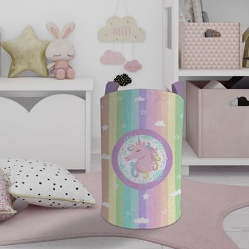 Mekta Home Unicorn Renkli Desenli Bebek ve Çocuk Odası Oyuncak Sepeti