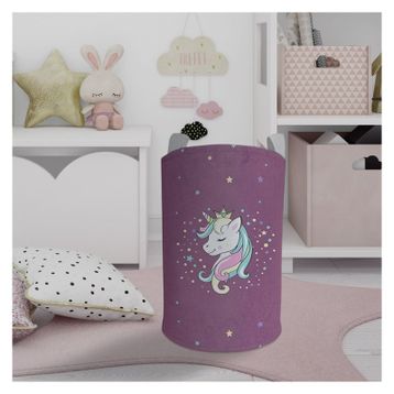Mekta Home Unicorn Renkli Desenli Mor Bebek ve Çocuk Odası Oyuncak Sepeti