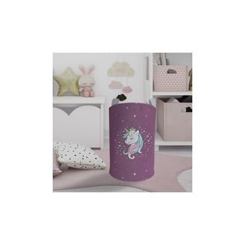 Mekta Home Unicorn Renkli Desenli Mor Bebek ve Çocuk Odası Oyuncak Sepeti