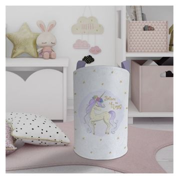 Mekta Home Yıldızlı Mavi Unicorn Desenli Bebek ve Çocuk Odası Oyuncak Sepeti