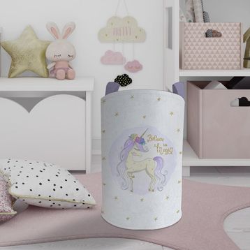 Mekta Home Yıldızlı Mavi Unicorn Desenli Bebek ve Çocuk Odası Oyuncak Sepeti