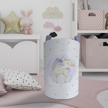 Mekta Home Yıldızlı Mavi Unicorn Desenli Bebek ve Çocuk Odası Oyuncak Sepeti