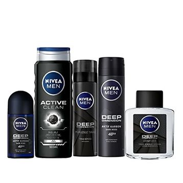 Men Deep Dimension Erkek Bakım Seti Duş Jeli Tıraş Köpüğü ve Losyonu Sprey ve Roll-On Deodorant Yüz Sakal Temizleme Jeli