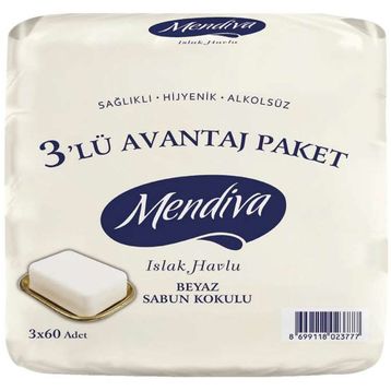 Mendiva 3x60'lı Sabun Kokulu Islak Havlu