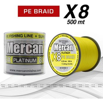 Mercan Pe Örgü Platinum 8X İp 0.20 mm - 500 mt Fosforlu Sarı Misina