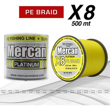 Mercan Pe Örgü Platinum 8X İp 0.37 mm - 500 mt Fosforlu Sarı Misina