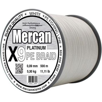 Mercan Pe Örgü Platinum X9 İp 0.09 mm - 500 mt Beyaz Misina