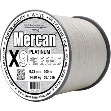 Mercan Pe Örgü Platinum X9 İp 0.23 mm - 500 mt Beyaz Misina