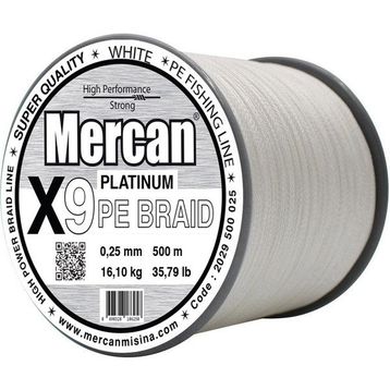 Mercan Pe Örgü Platinum X9 İp 0.25 mm - 500 mt Beyaz Misina