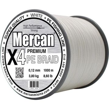 Mercan Pe Örgü Premium 4X İp 0.12 mm - 1000 mt Beyaz Misina