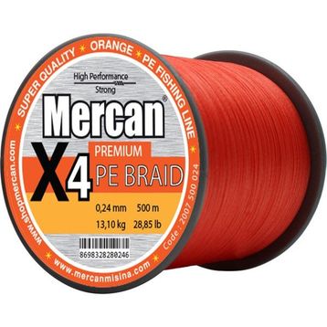 Mercan Pe Örgü Premium X4 İp 0.24 mm - 500 mt Turuncu Misina