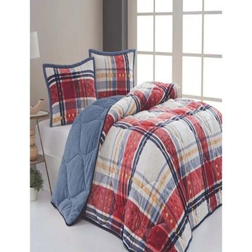 Merinos Comforter Boris Kırmızı Mavi Çift Kişilik Yorgan Seti