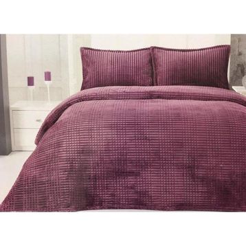 Merinos Modern Line 220x240 cm Bordo 3 Parça Çift Kişilik Battaniye Seti
