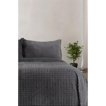 Merinos Modern Line Koyu Gri Tek Kişilik 2 Parça Battaniye Seti