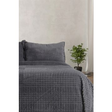 Merinos Modern Line Koyu Gri Tek Kişilik 2 Parça Battaniye Seti