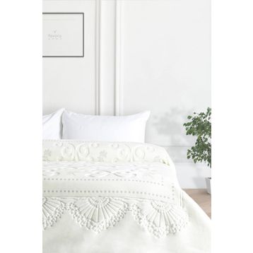 Merinos Pırıltı Embos Ekru Çift Kişilik Battaniye
