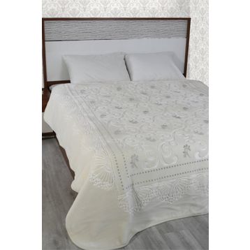 Merinos Pırıltı Embos Vizon Kemik Silver Çift Kişilik Gümüş Detaylı Battaniye