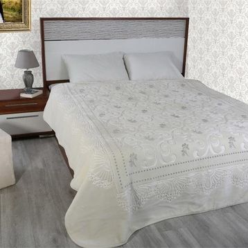Merinos Pırıltı Embos Vizon Kemik Silver Çift Kişilik Gümüş Detaylı Battaniye