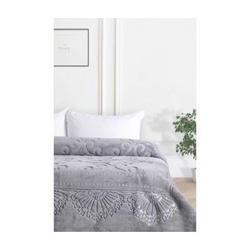 Merinos Pırıltı Gri Embos Çift Kişilik Battaniye