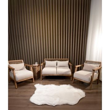 Merlin Koltuk Takımı İkili Koltuk İki Berjer Yan Sehpa Balkon Ofis Mobilyası Krem Salon Takımı