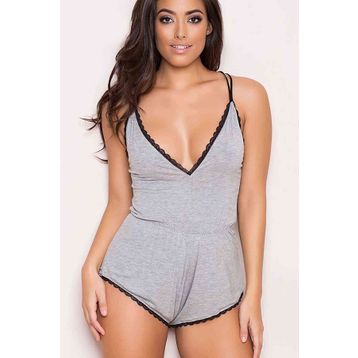Merry See Dantel İşlemeli Birleşik Şortlu Gri Kadın Pijama