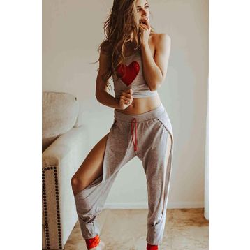 Merry See Özel Tasarım Dantel Kalp Tasarımlı Gri Kadın Pijama Takım