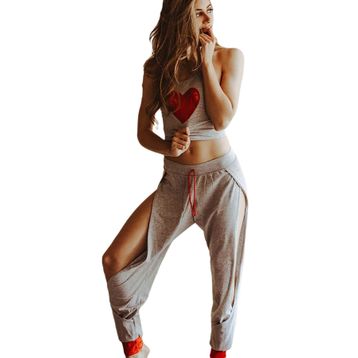 Merry See Özel Tasarım Dantel Kalp Tasarımlı Gri Kadın Pijama Takım