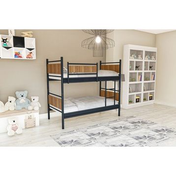 Metalia GM-128 Siyah Ceviz 90x190 cm Star Ahşap Metal Ranza