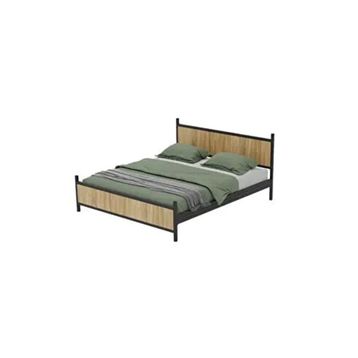 Metalia GM 305 Modern Çift Kişilik Ahşap Metal Siyah Atlantik Çam 140x190 cm Karyola