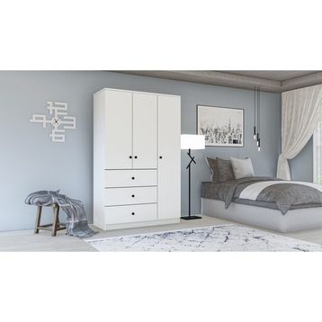 Metalia GM 308 Ece Lüx 3 Kapı 3 Çekmeceli Düğme Kulplu Gardırop