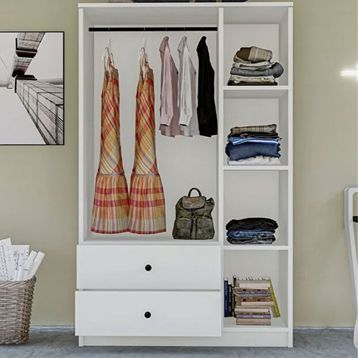 Metalia GM 854 Home 3 Kapılı 2 Çekmeceli Düğme Kulplu Beyaz Gardırop