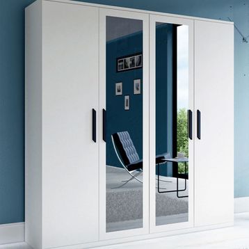 Metalia GM051 4 Kapılı Beyaz Aynalı Gardrop